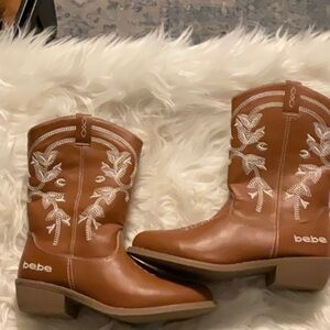 Bebe Tan Boots with Cream Embroidery